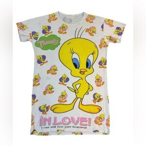Vintage Rare Pink Lady Looney Tunes Tweety All‎ Over Print Sleep Shirt One Size
